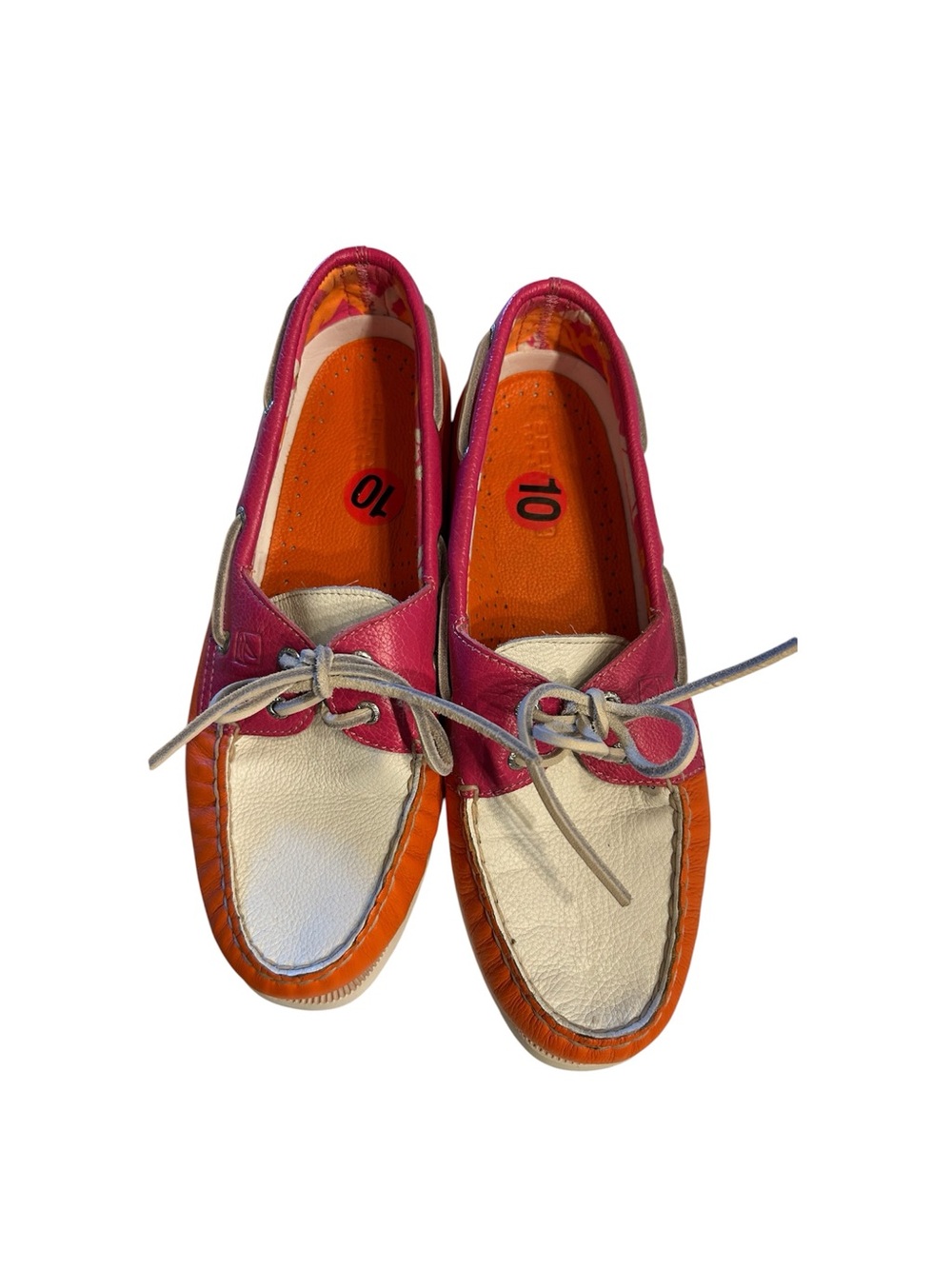 Sperry Women's Pink, White and Orange Leather Moccasins
